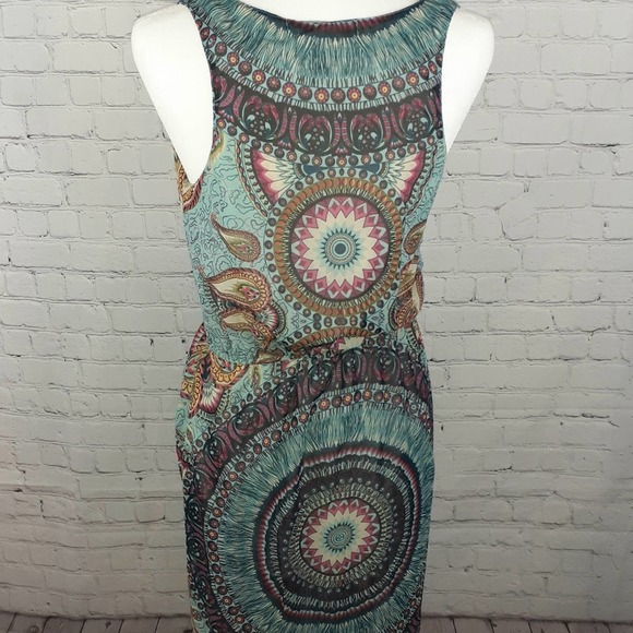 Love 21 Paisley Print High Split Maxi Sleeveless Sundress Size S Gathered Waist - Picture 1 of 7